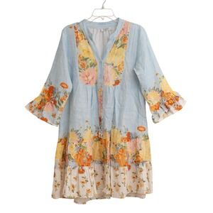 Rosemarine Linen Tunic Dress Sz L CottageCore Shabby Chic Boho Peasant Style